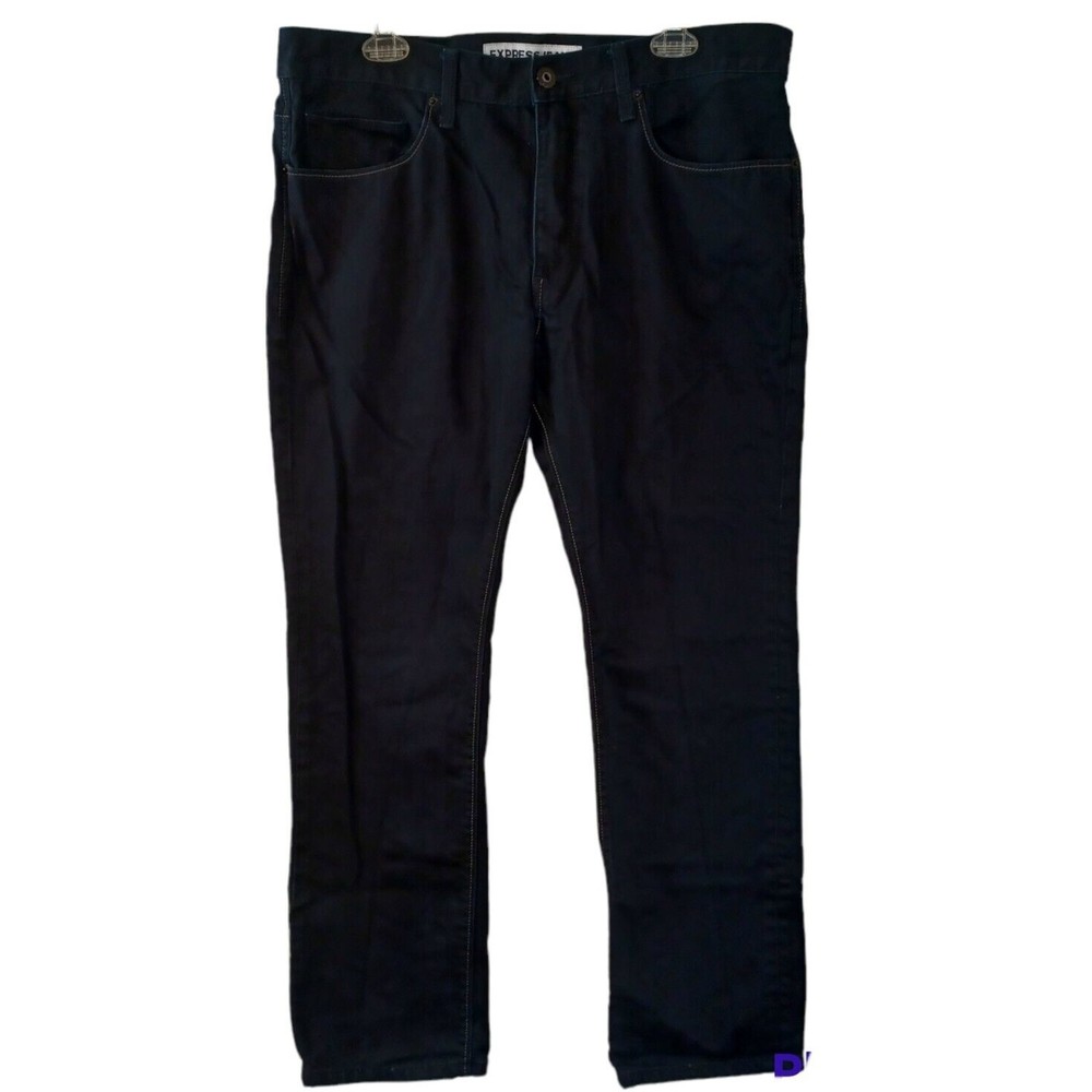 Express Men's Black Rocco Slim Fit Skinny Leg Zip Fly Jeans With Contrast Stitch